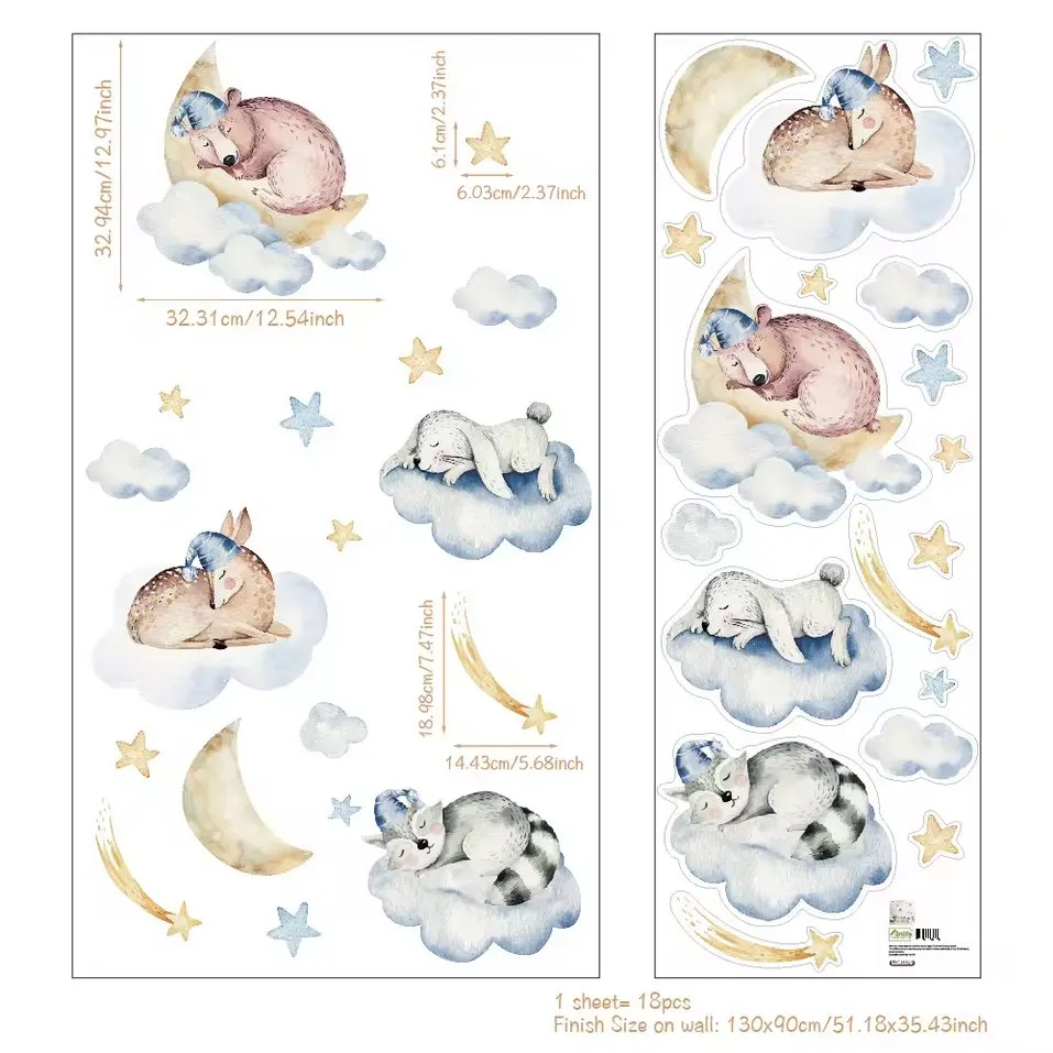 CloudyCuddles: Sleeping Animals Wall Stickers