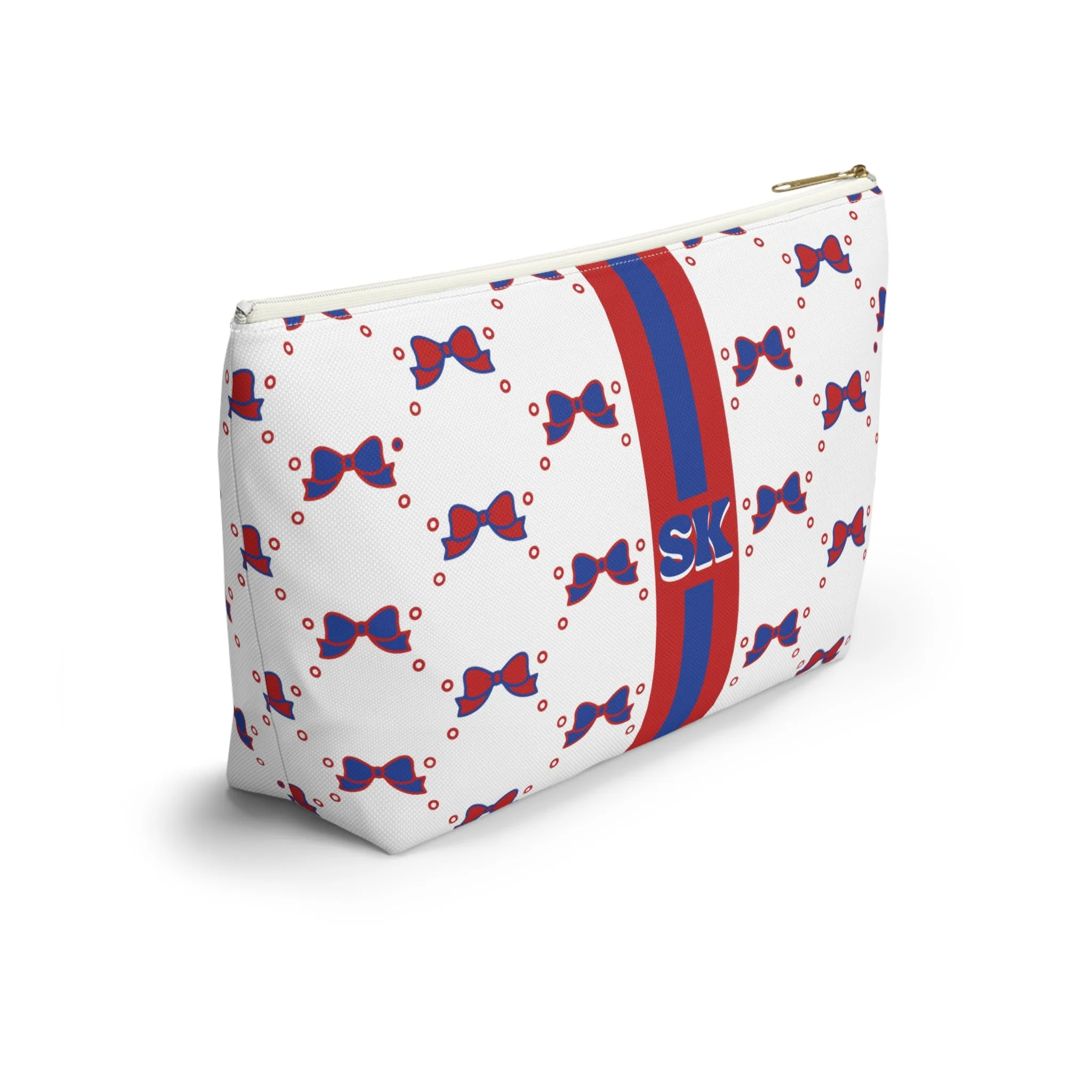 Custom Initial Personalized Bow Makeup Bag - Custom Initial, Makeup Bag, American U, Red and Blue, Personalized