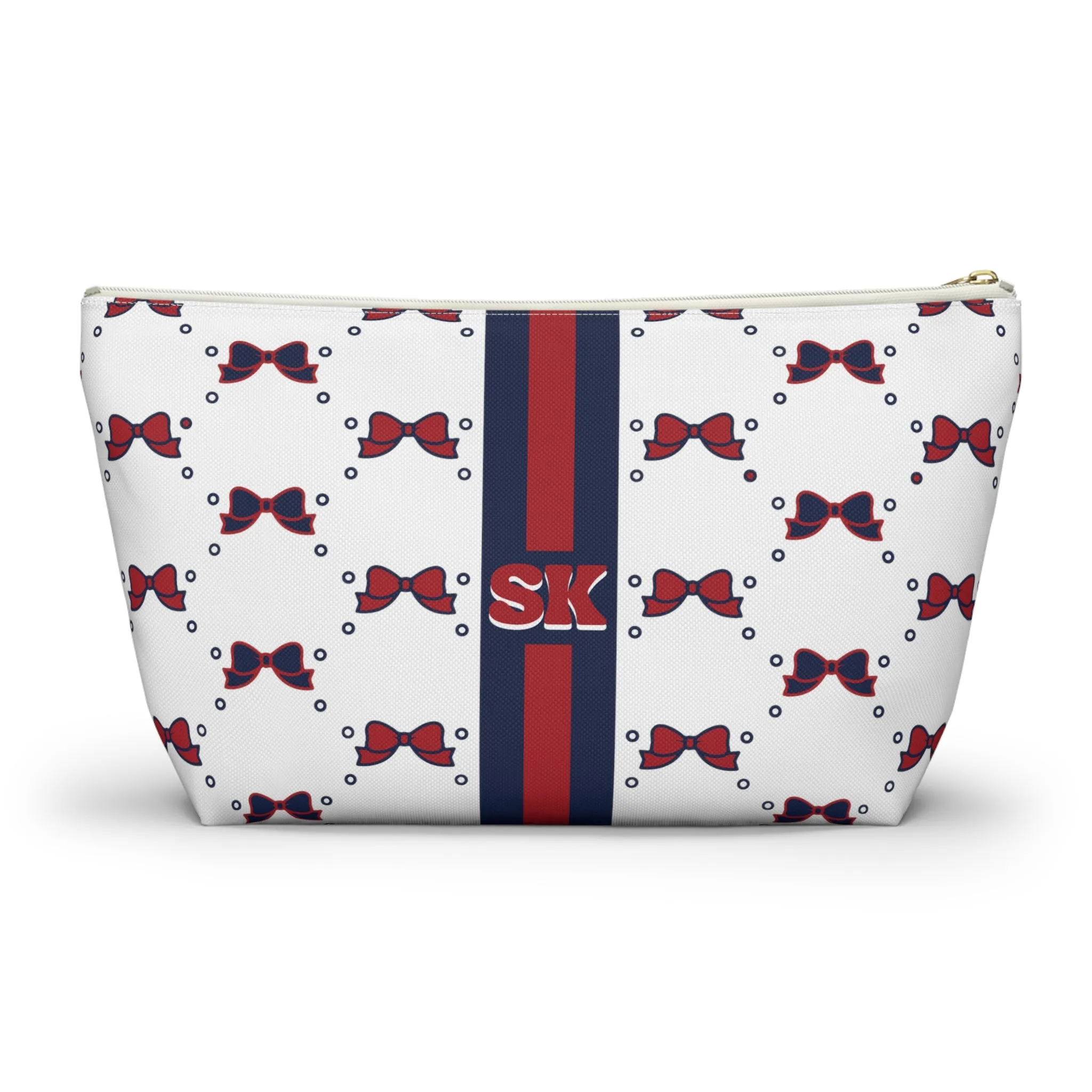 Custom Initial Personalized Bow Makeup Bag - Custom Initial, Makeup Bag, Arizona, Red and Blue, Wildcats