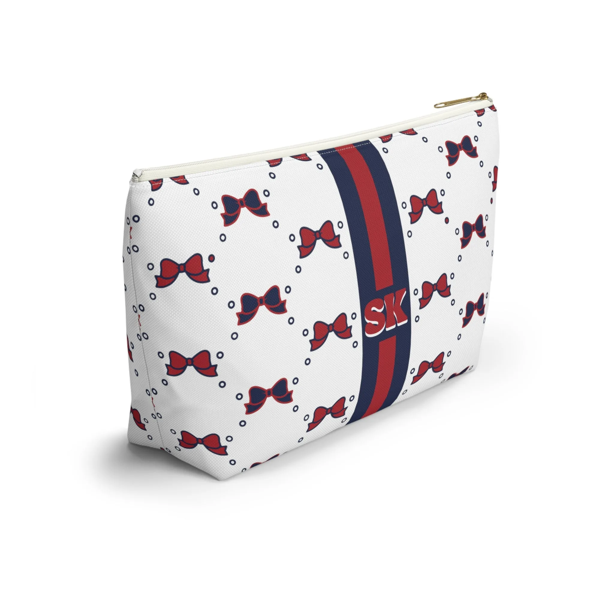 Custom Initial Personalized Bow Makeup Bag - Custom Initial, Makeup Bag, Arizona, Red and Blue, Wildcats