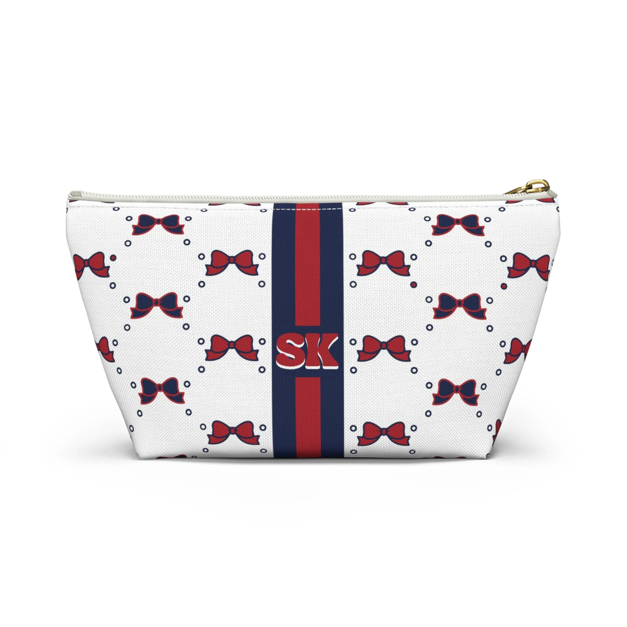 Custom Initial Personalized Bow Makeup Bag - Custom Initial, Makeup Bag, Arizona, Red and Blue, Wildcats