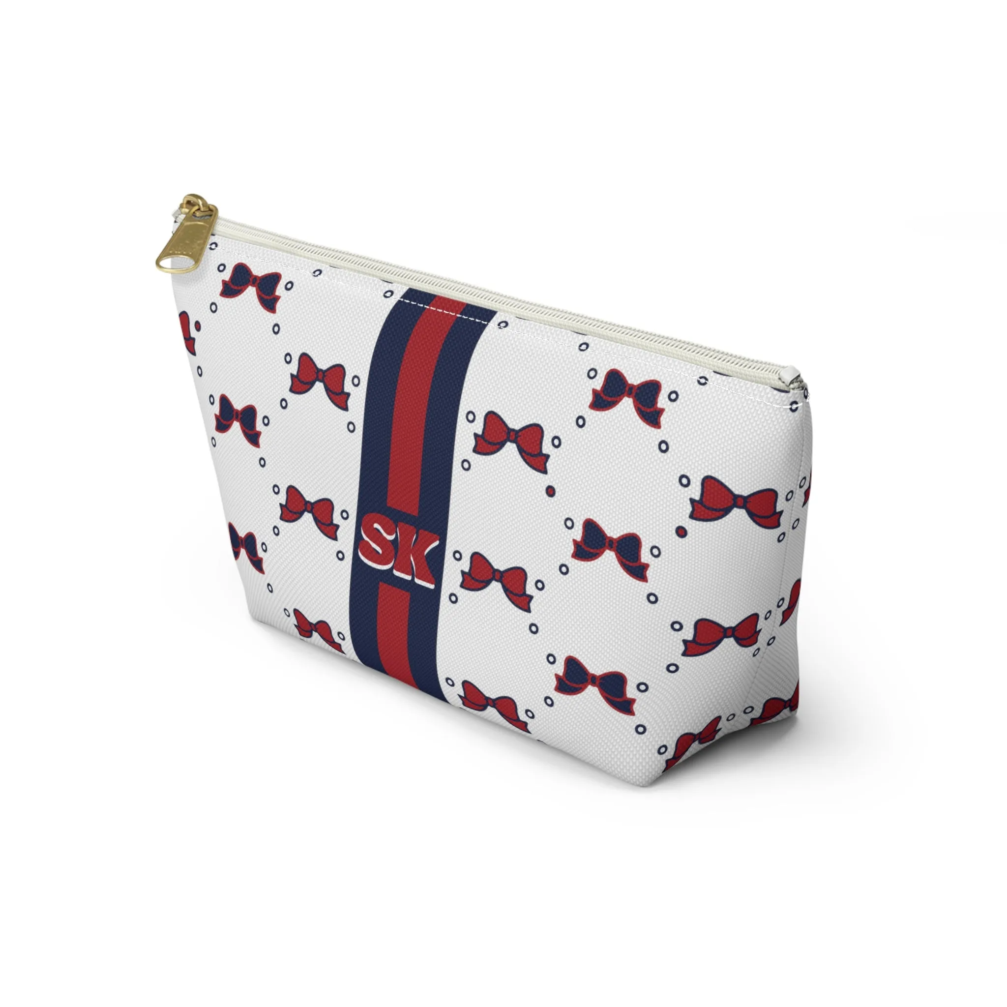 Custom Initial Personalized Bow Makeup Bag - Custom Initial, Makeup Bag, Arizona, Red and Blue, Wildcats