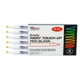 Empty Fillable Blank Paint Touch Up Pen Markers (Set of 6) - Fill with Your Own Art Acrylic, Oil and Water Base Paint, Auto Painting Clear-Coat