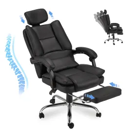 Executive Reclining Adjustable Headrest Office Chair with Footrest Black