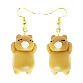 Fat Gold Cat Dangle Earrings | Gold Paw Print Earrings