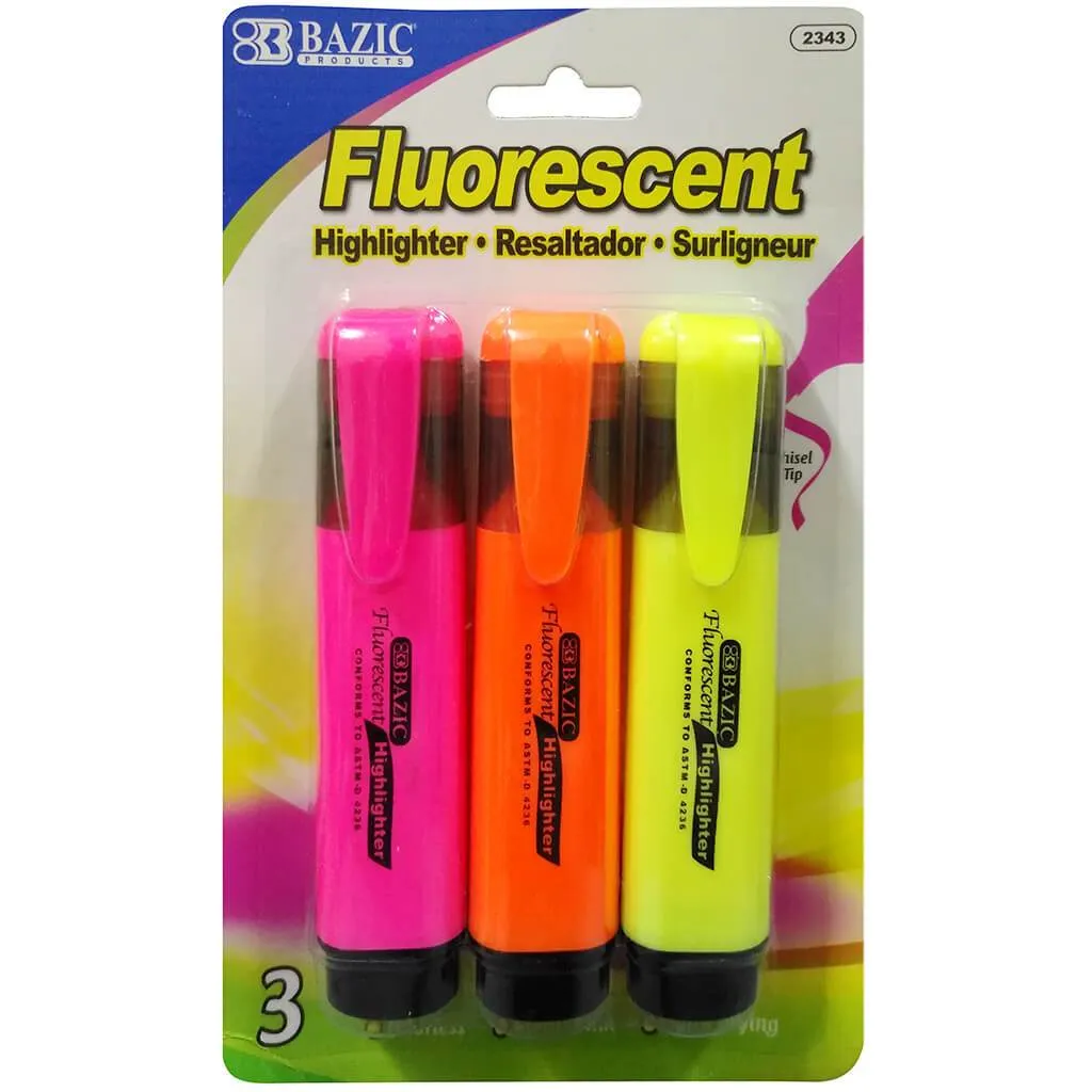 Fluorescent Highlighters with Pocket Clip 3/Pack