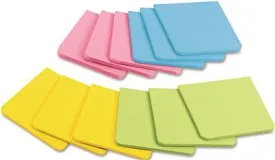 Full Adhesive Notes 3 Inch  X 3 Inch  Assorted Bright Colors 12 Per Pack