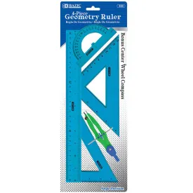 Geometry Ruler Combination Sets with Center Wheel Compass 4-Piece Blue