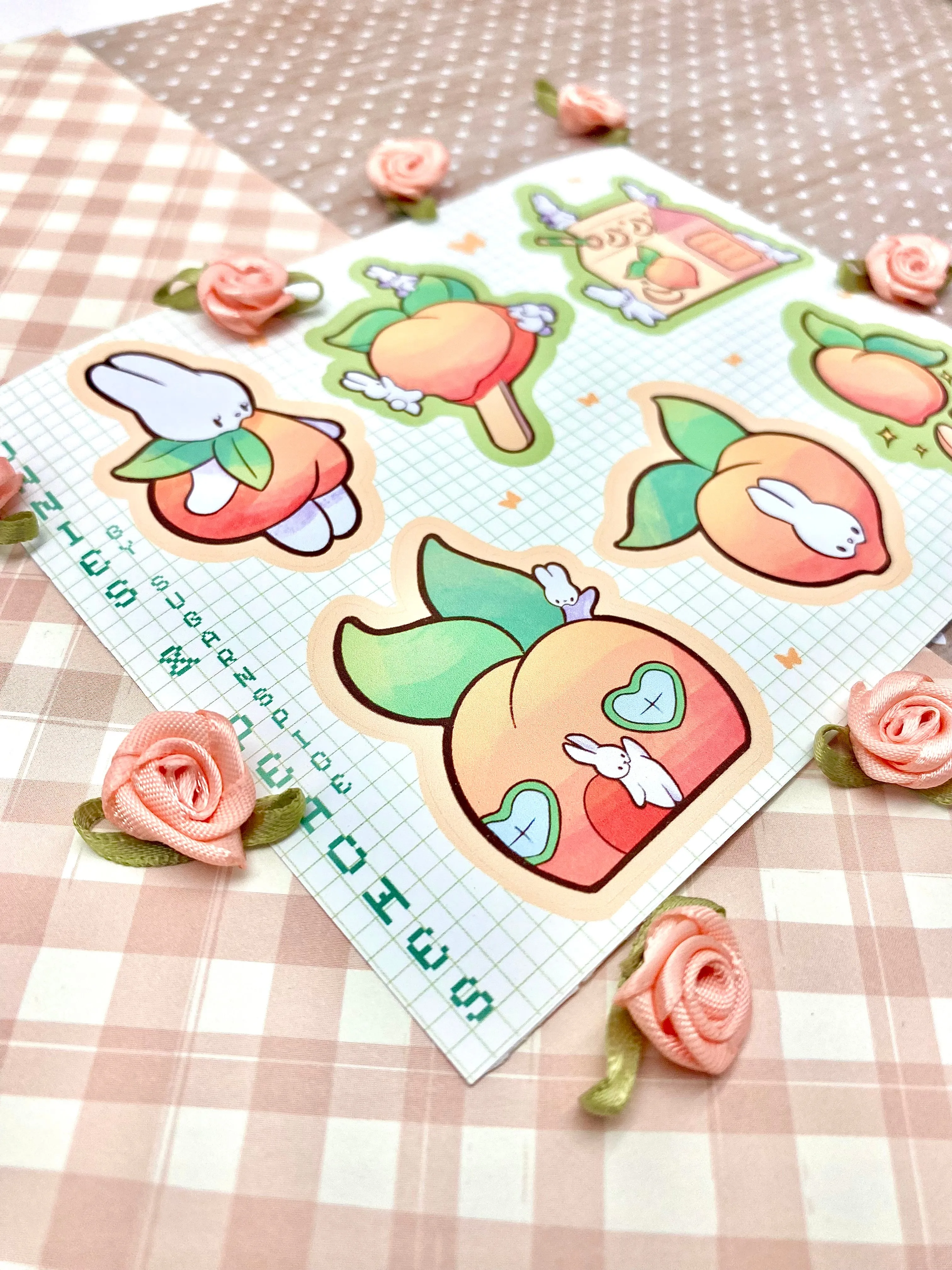 Peaches and Bunnies Sticker Sheet