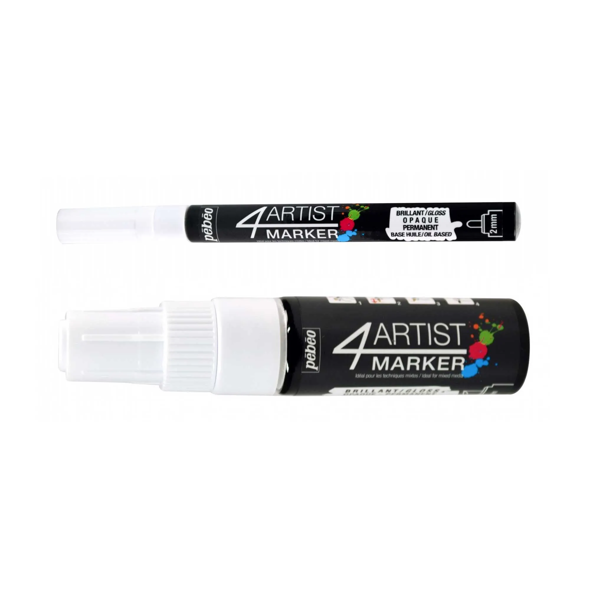 Pebeo 4Artist Set of 2 WHITE Markers (2mm & 8mm Nibs)