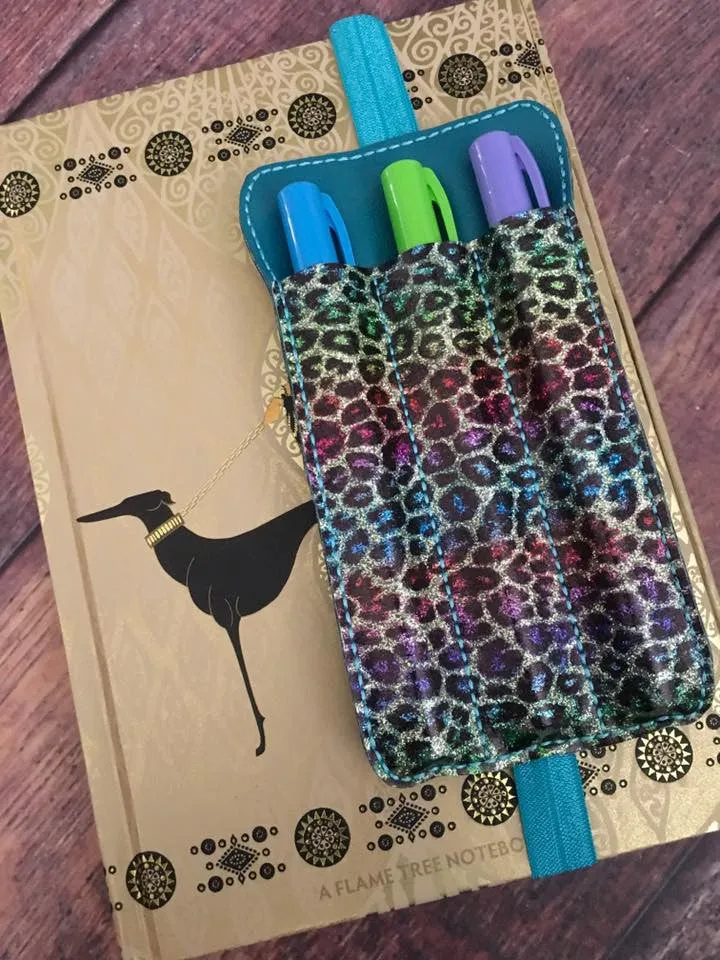 Pen Holder Planner Band - Leopard Rainbow Glitter / Teal