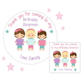 Personalised Birthday Party Stickers Girls Sleepover