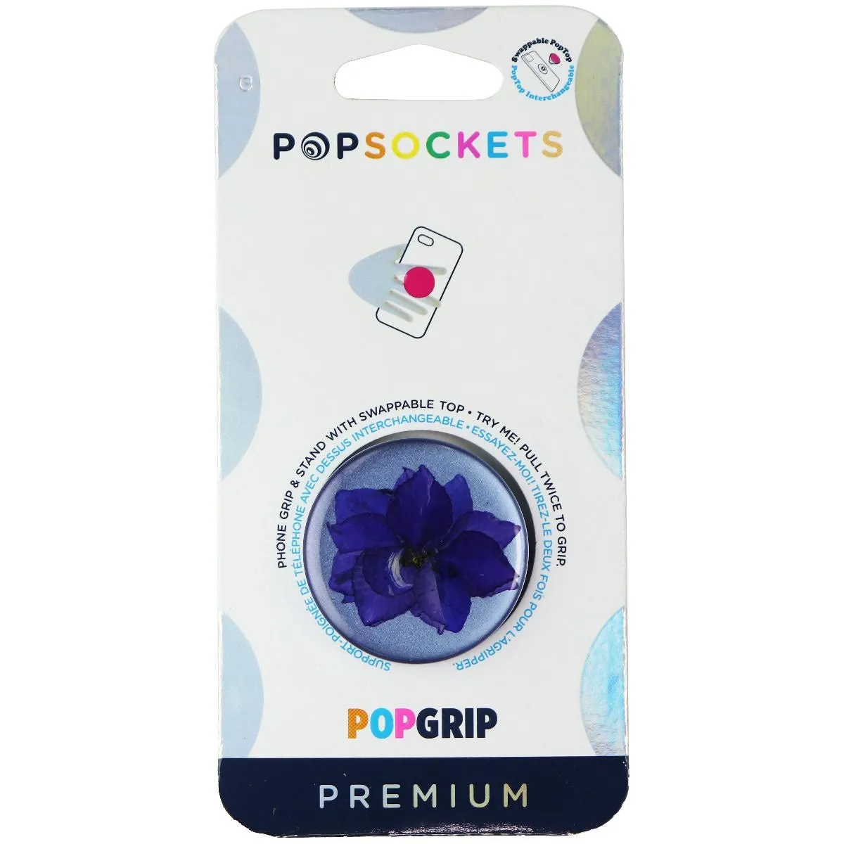 PopSockets Swappable PopGrip Stand & Grip - Pressed Flower Larkspur Purple