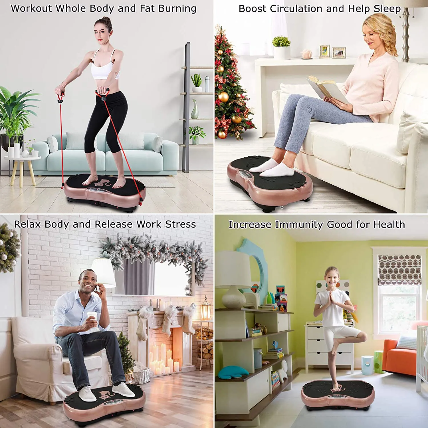 Ravs Vibration Plate Exercise Machine Whole Body Workout Machine Vibration Fitness Platform Machine Home Training Equipment with Resistance Bands, Remote Control and Max Load 330lbs