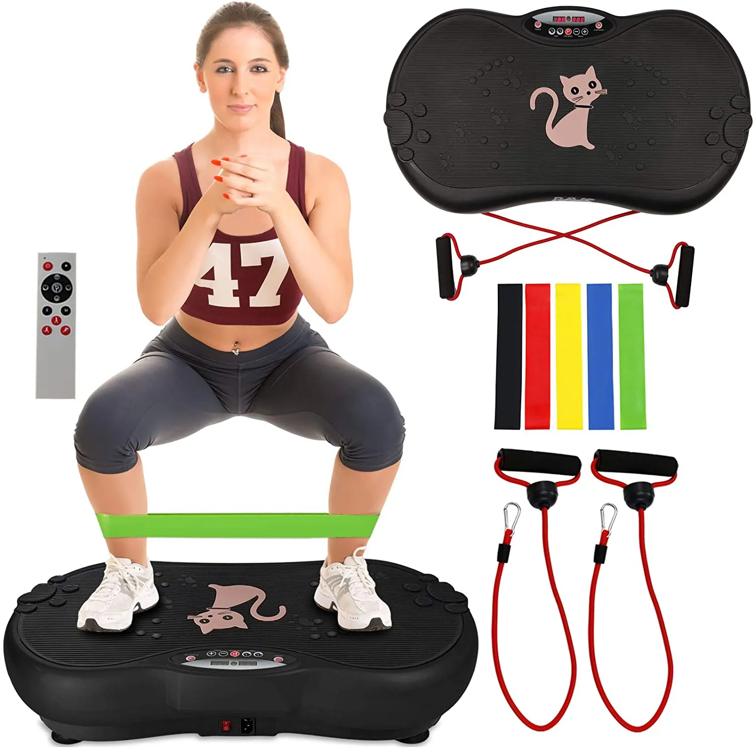 Ravs Vibration Plate Exercise Machine Whole Body Workout Machine Vibration Fitness Platform Machine Home Training Equipment with Resistance Bands, Remote Control and Max Load 330lbs