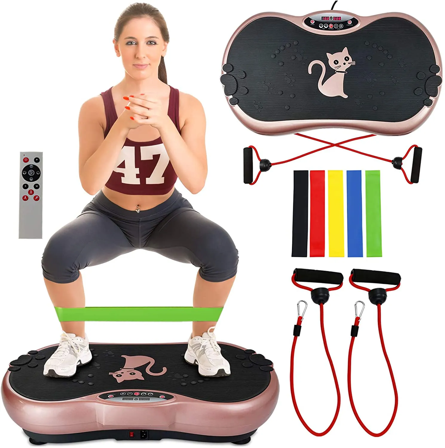 Ravs Vibration Plate Exercise Machine Whole Body Workout Machine Vibration Fitness Platform Machine Home Training Equipment with Resistance Bands, Remote Control and Max Load 330lbs