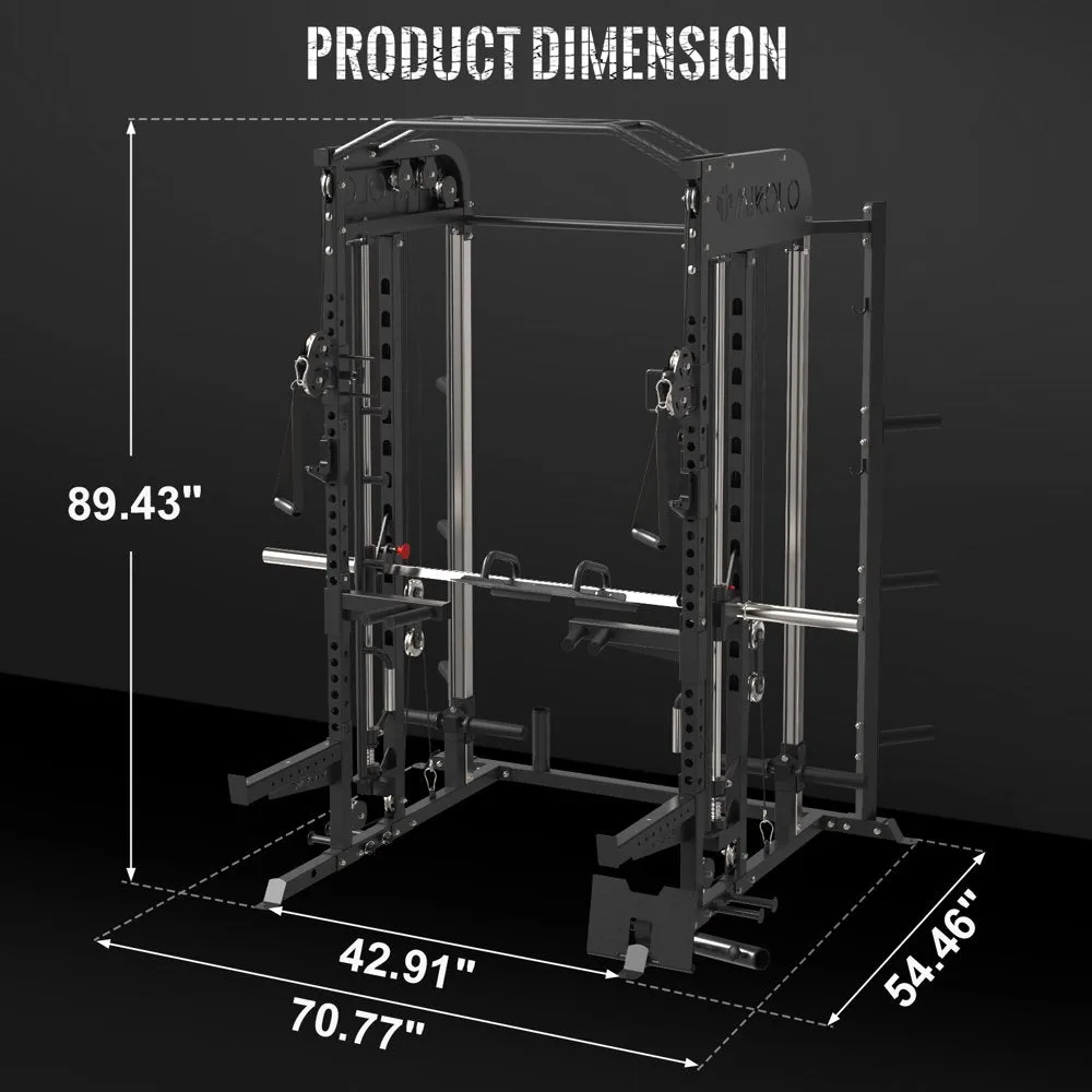 Smith Machine Home Gym, 2000Lbs Smith Rack with Cable Crossover and 800Lbs Weight Bench, Home Gym Equipment