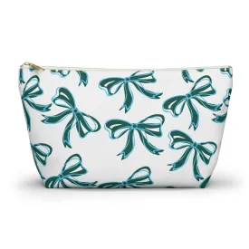 Trendy Bow Makeup Bag - Graduation Gift, Bed Party Gift, Acceptance Gift, College Gift, Tulane, Blue and Green