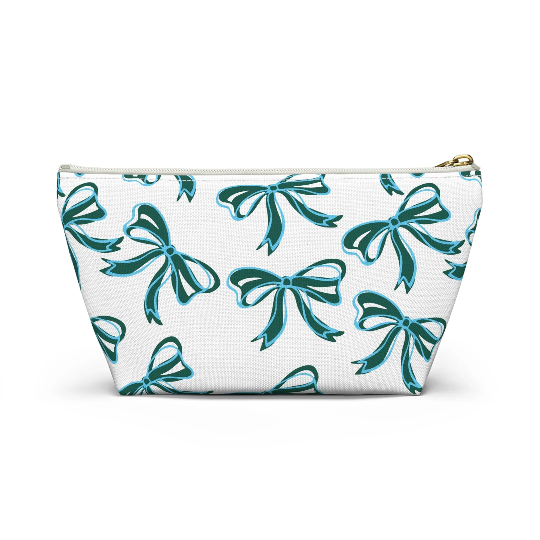 Trendy Bow Makeup Bag - Graduation Gift, Bed Party Gift, Acceptance Gift, College Gift, Tulane, Blue and Green