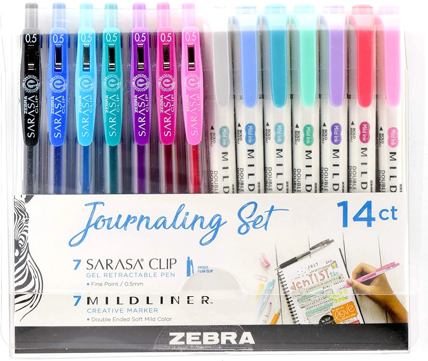 Zebra Mildliner & Gel Ink Pen Set, Assorted Colors, 14 Pack